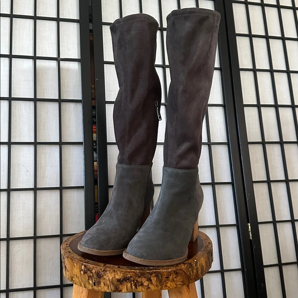 Blondo Waterproof Knee High Boots Charcoal Suede Leather Soft Calf 9B Like New